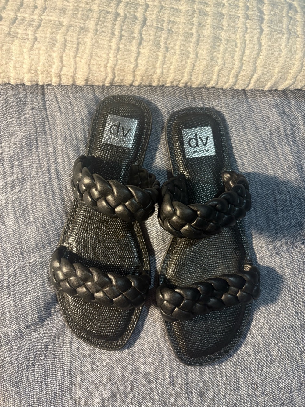 DV by Dolce Vita Black Braided Double Strap Slide Sandals for Women Size 8